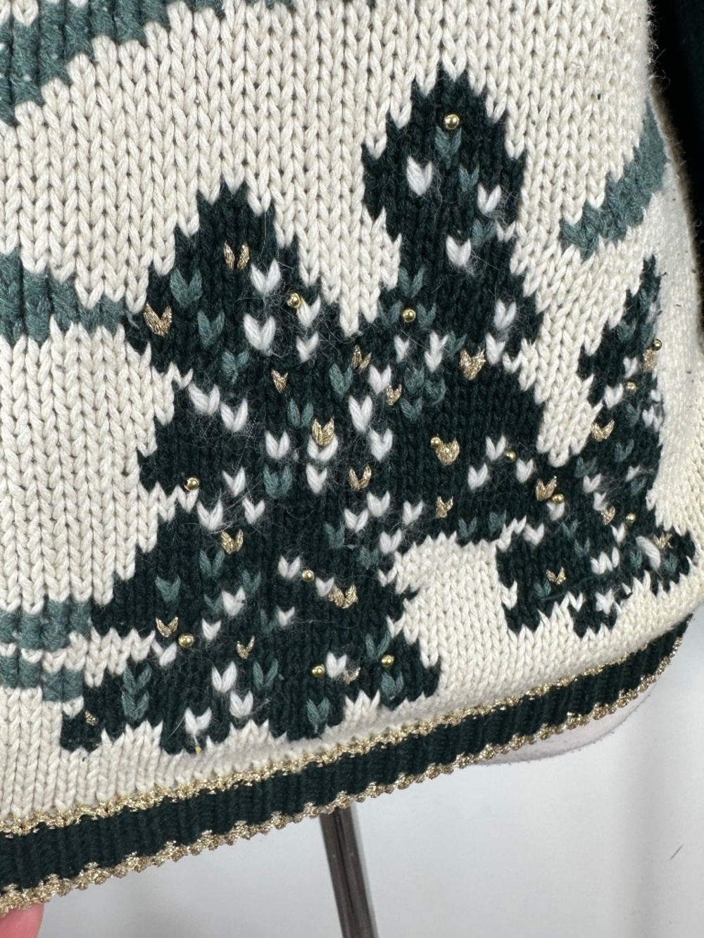 Vtg. CHRISTOPHER & BANKS Hand Embroidered Christmas V - Neck Cardigan Sweater XL - Picture 3 of 15